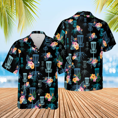 Hawaiian Aloha Shirts Disc Golf Floral On Black