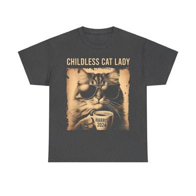 Childless Cat Lady Vintage Coffee Cat T-Shirt Unisex Heavy Cotton Tee