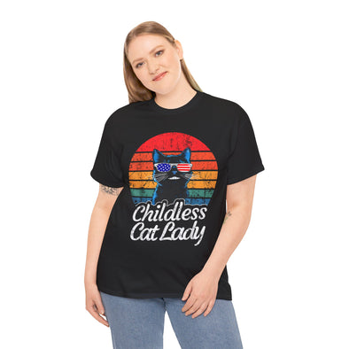 This Childless Cat Lady is Voting Kamala-Harris 2024 Retro T-Shirt  Unisex Heavy Cotton Tee