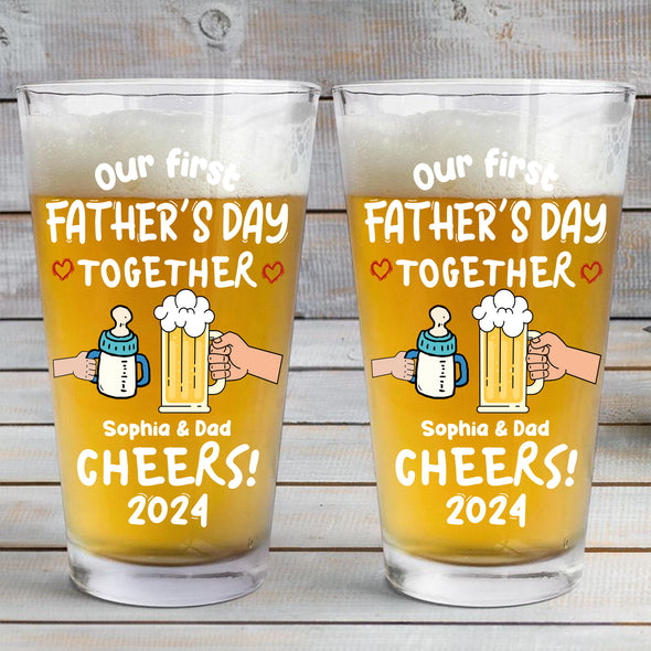 Our 1st Father's Day Personalized Beer Glass - Gift For Father's Day