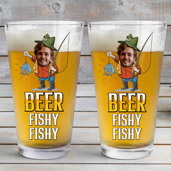 Beer Fishy Fishy Personalized Beer Glass - Gift For Father's Day, Funny Dad