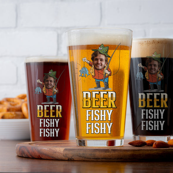 Beer Fishy Fishy Personalized Beer Glass - Gift For Father's Day, Funny Dad