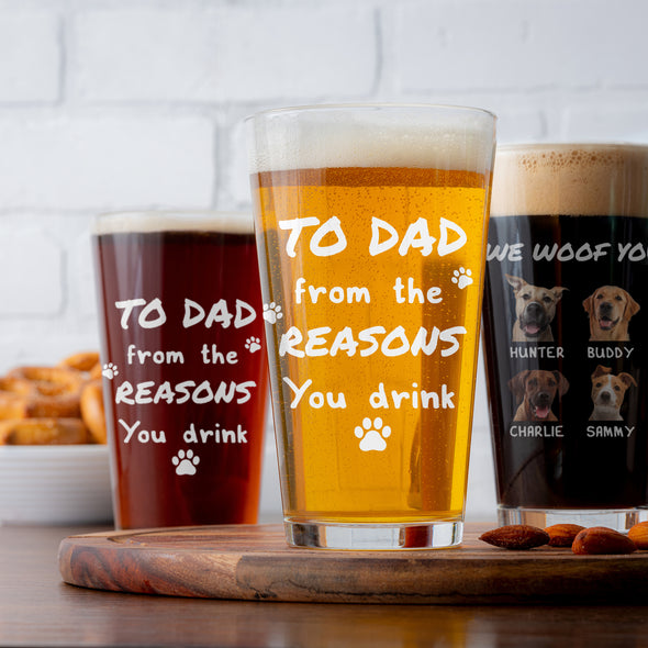 To Dad We Woof You Personalized Beer Glass - Gift For Father's Day, Dog Lovers