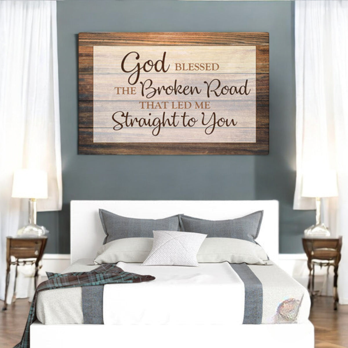 God Blessed The Broken Road Wood Sign Canvas Wall Art – Christian Wall Decor