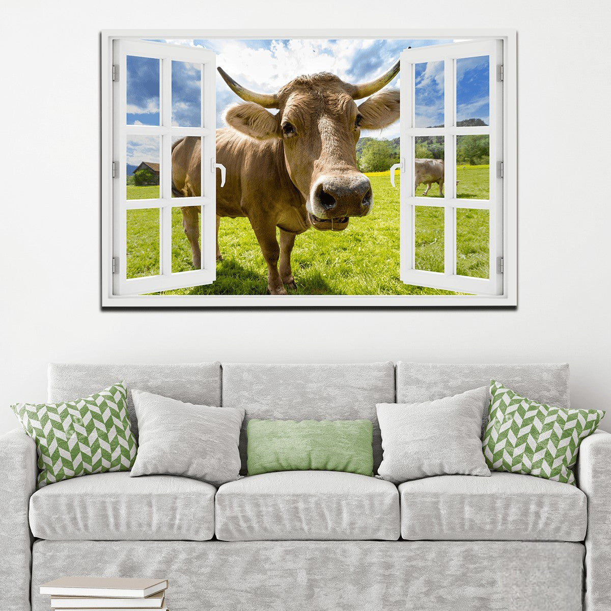 Curious Cow At Window Canvas Wall Art – Farmhouse Wall Decor