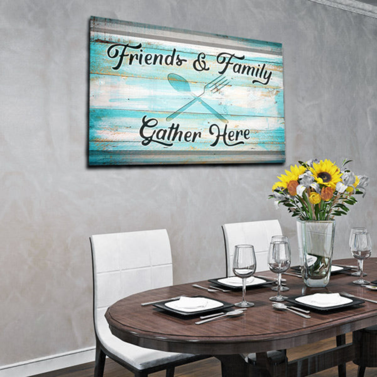 Friends & Family Gather Here Premium Rustic Canvas