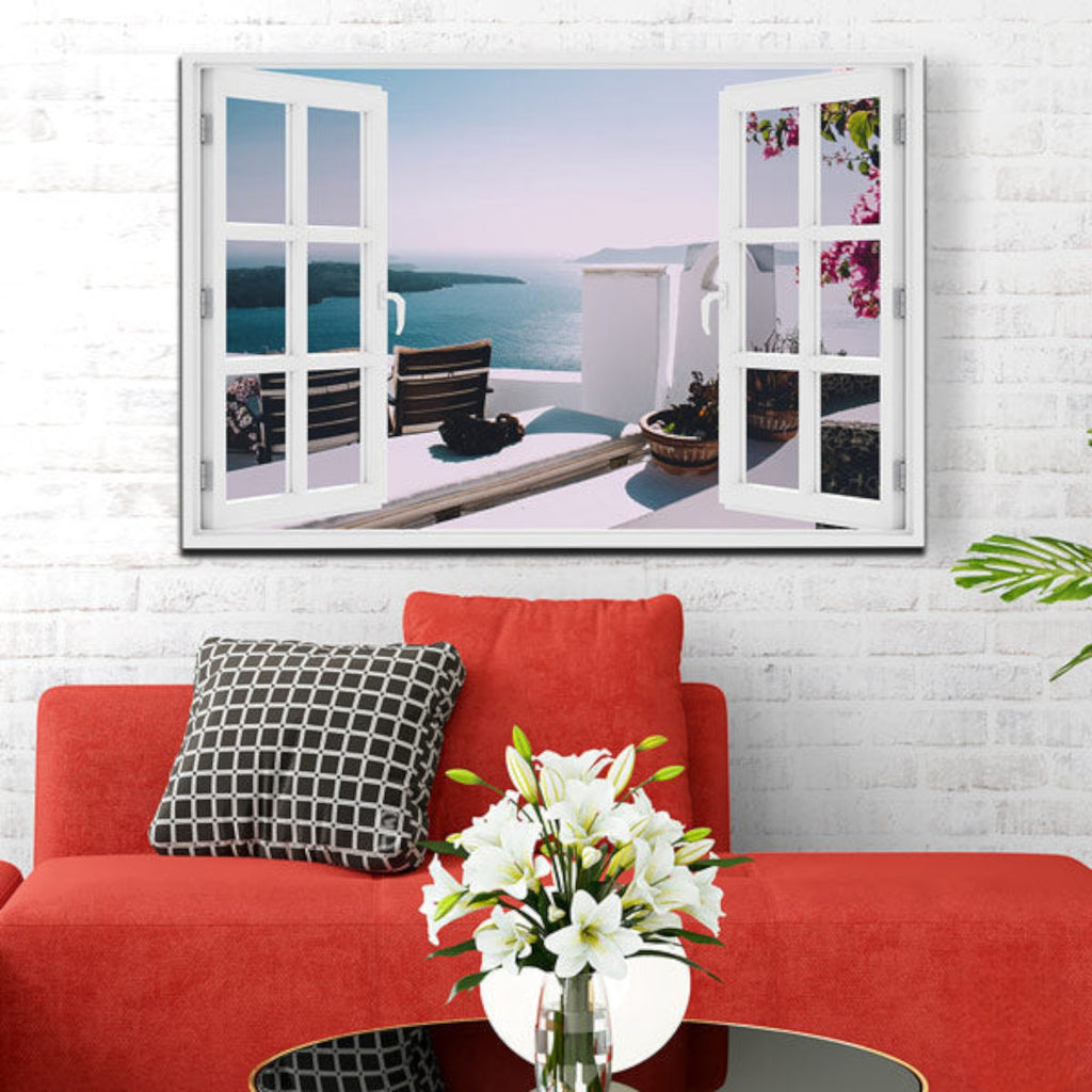 Island Villa Window View Premium Canvas