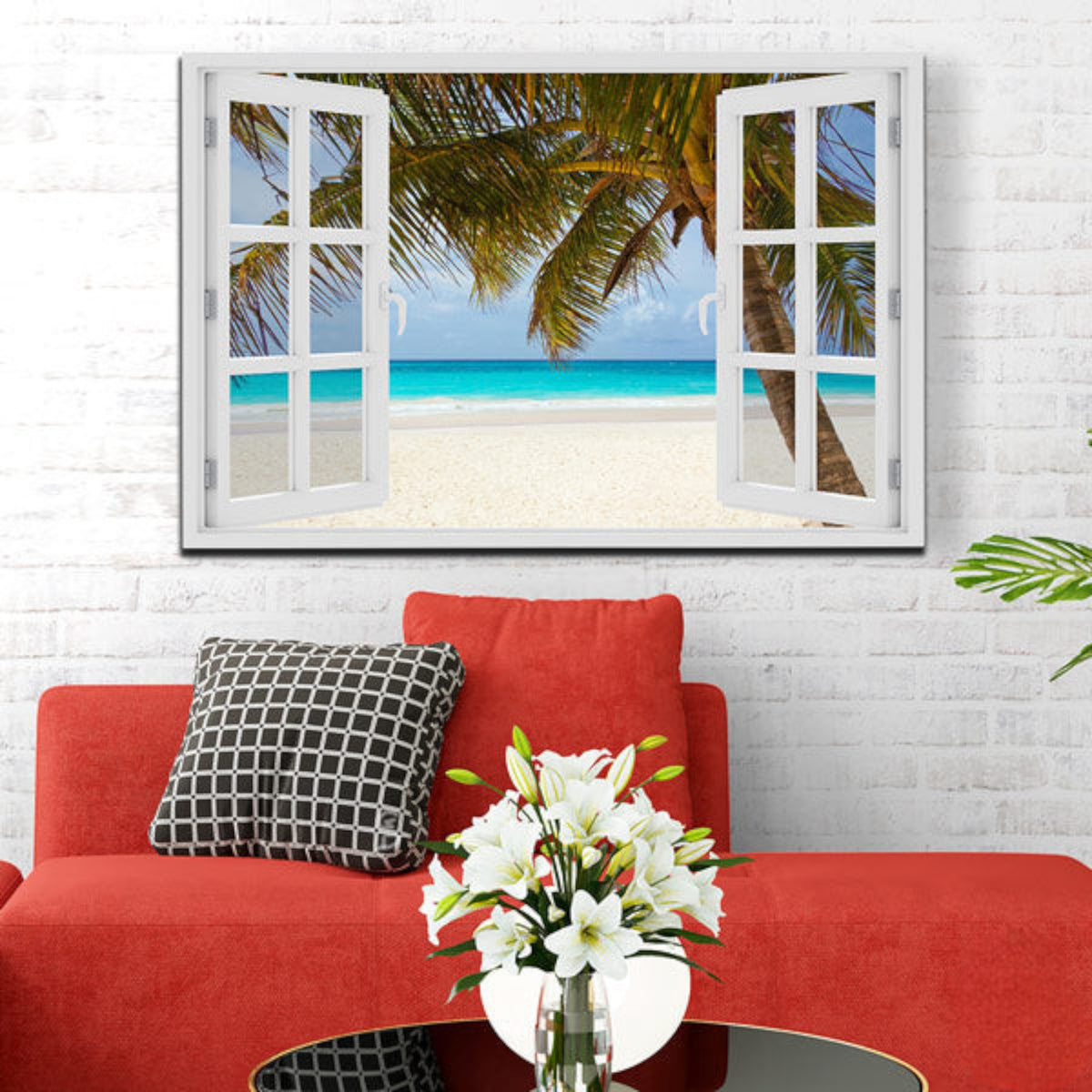 Palm Beach Window View Premium Canvas