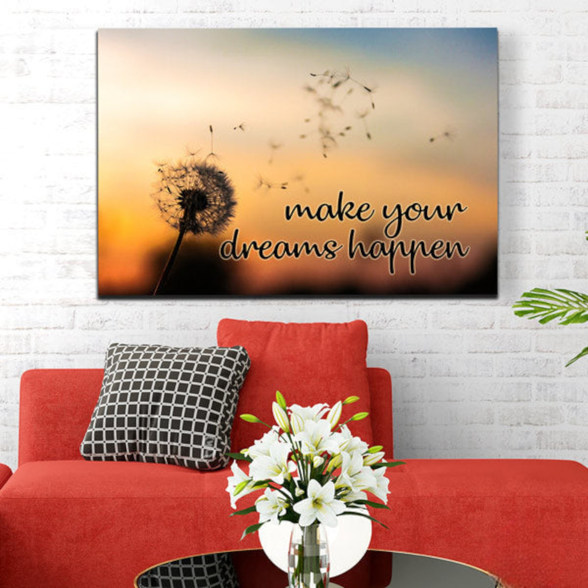 Make Your Dreams Happen Dandelion Canvas Wall Art – Motivational Wall Decor