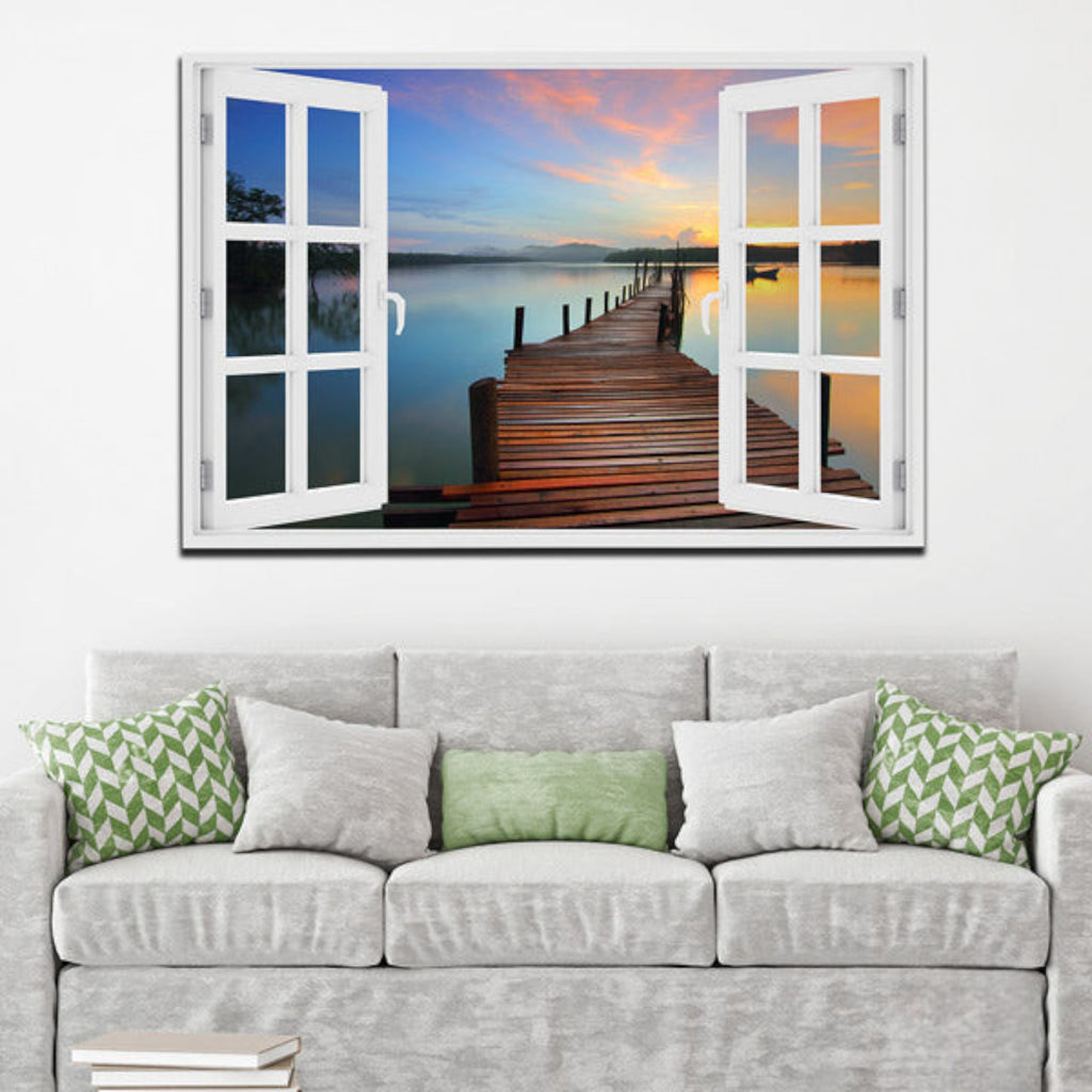 Beach Boardwalk Window View Premium Canvas