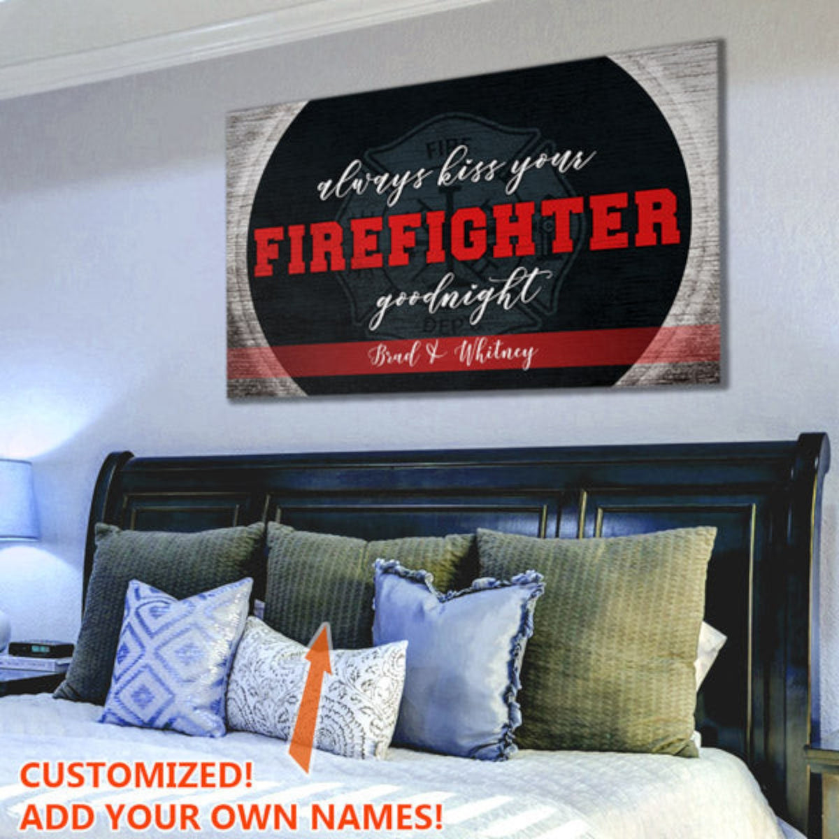 Personalized Always Kiss Your Firefighter Goodnight Premium Canvas
