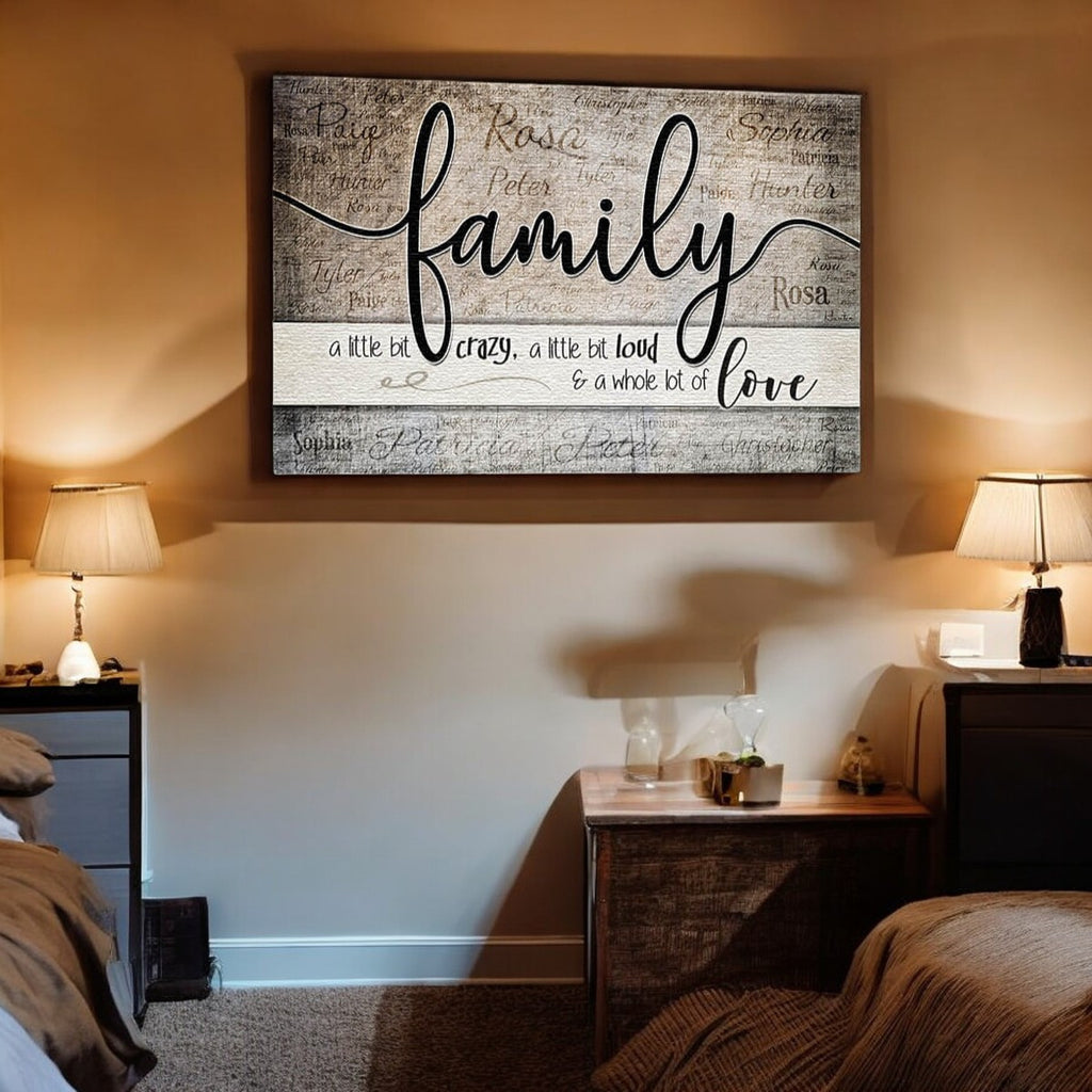 Personalized Family - Crazy...Love With Names on Background Premium Canvas