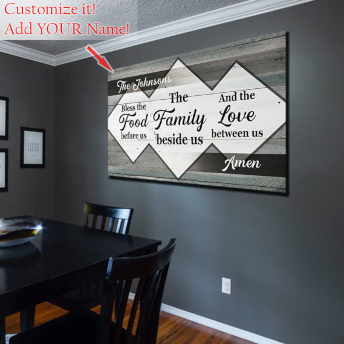 Personalized Bless The Food, Family & Love Canvas Wall Art – Kitchen Wall Decor