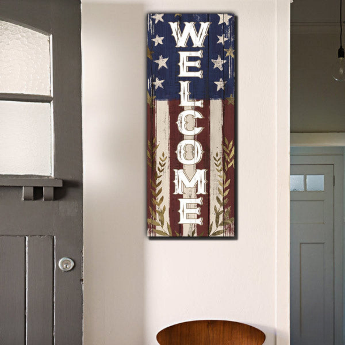 American Welcome Rustic Panoramic Canvas Wall Art – Patriotic Wall Decor