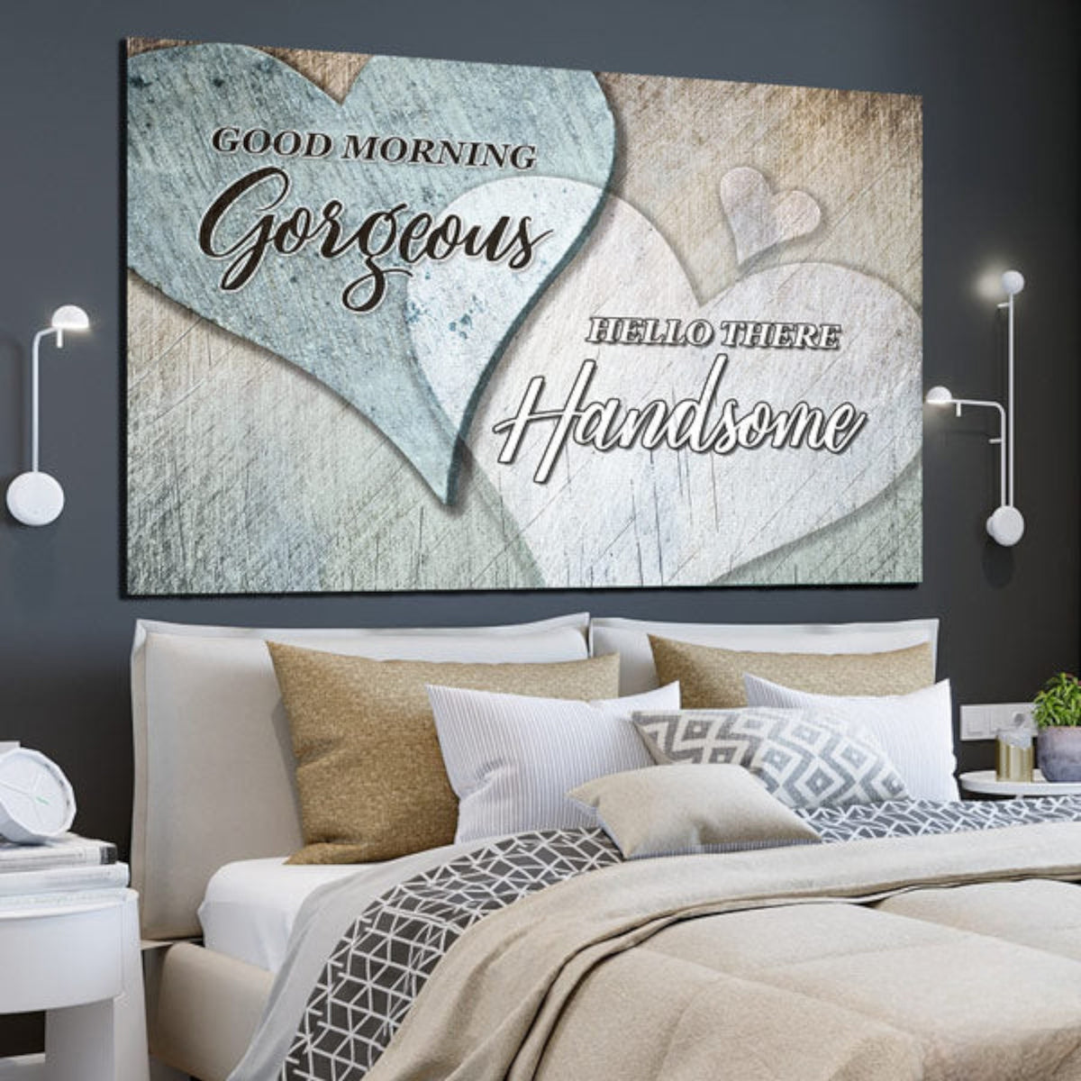 Good Morning Gorgeous - Hello There Handsome Canvas Wall Art – Couple Gift