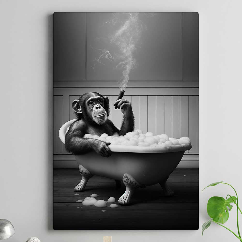 Amazing Monkey In The Bathtub Canvas Wall Art – Funny Bathroom Decor