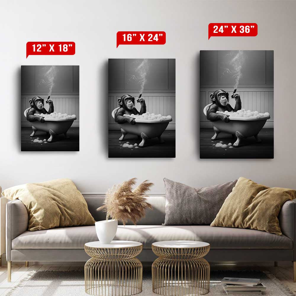Amazing Monkey In The Bathtub Canvas Wall Art – Funny Bathroom Decor