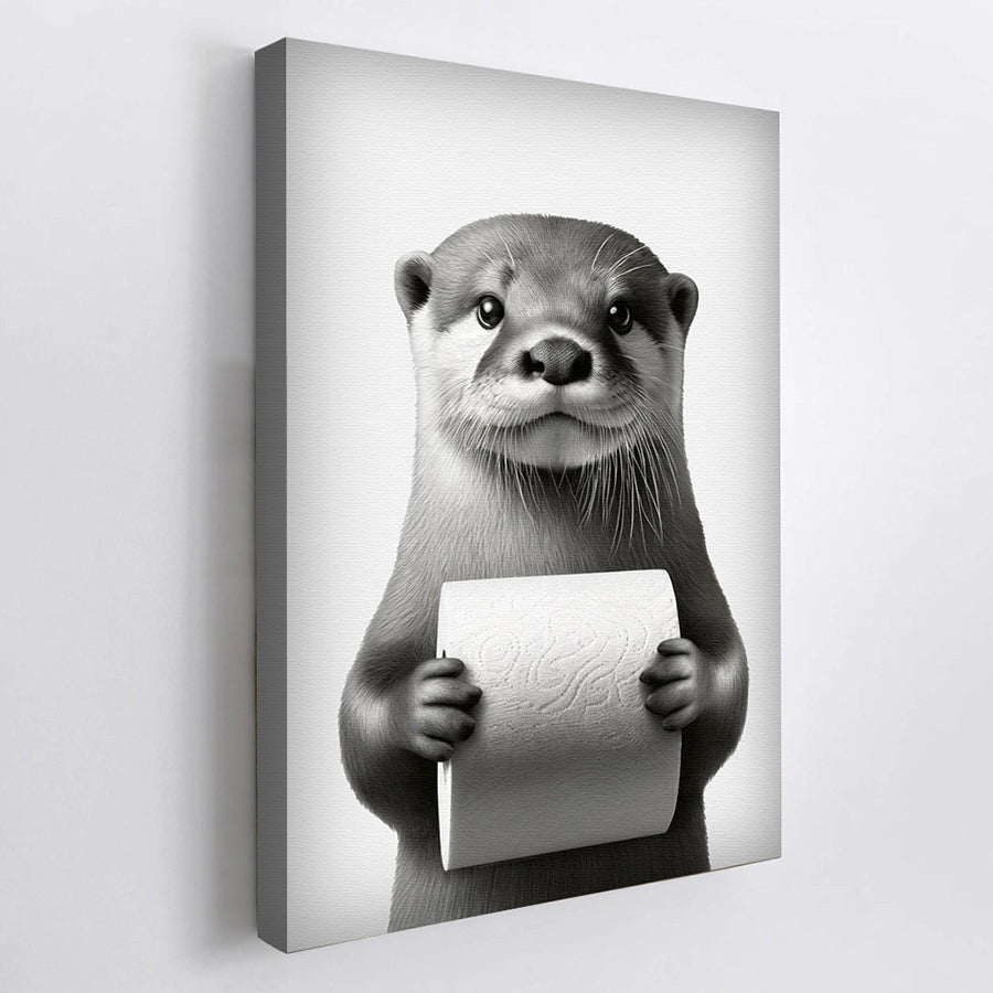 Amazing Otter With Toilet Paper Canvas Wall Art – Funny Bathroom Decor