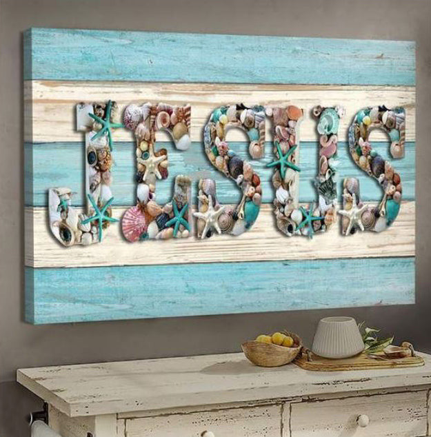 Seashell Jesus Canvas Wall Art – Christian Wall Decor