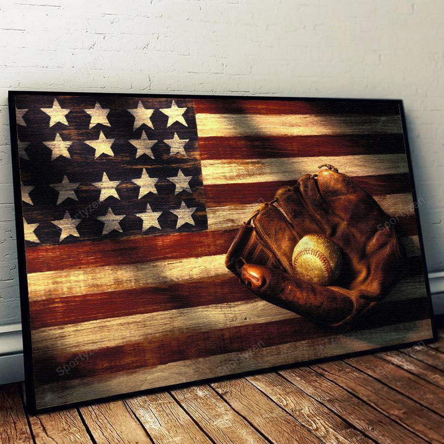 Baseball Flag Vintage Canvas Wall Art Prints