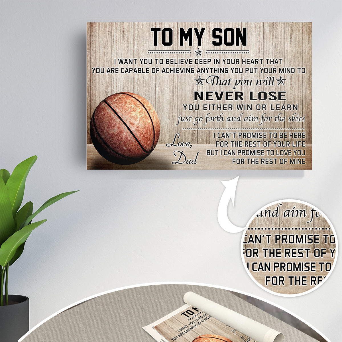 Basketball To My Son Love Dad Canvas Wall Art