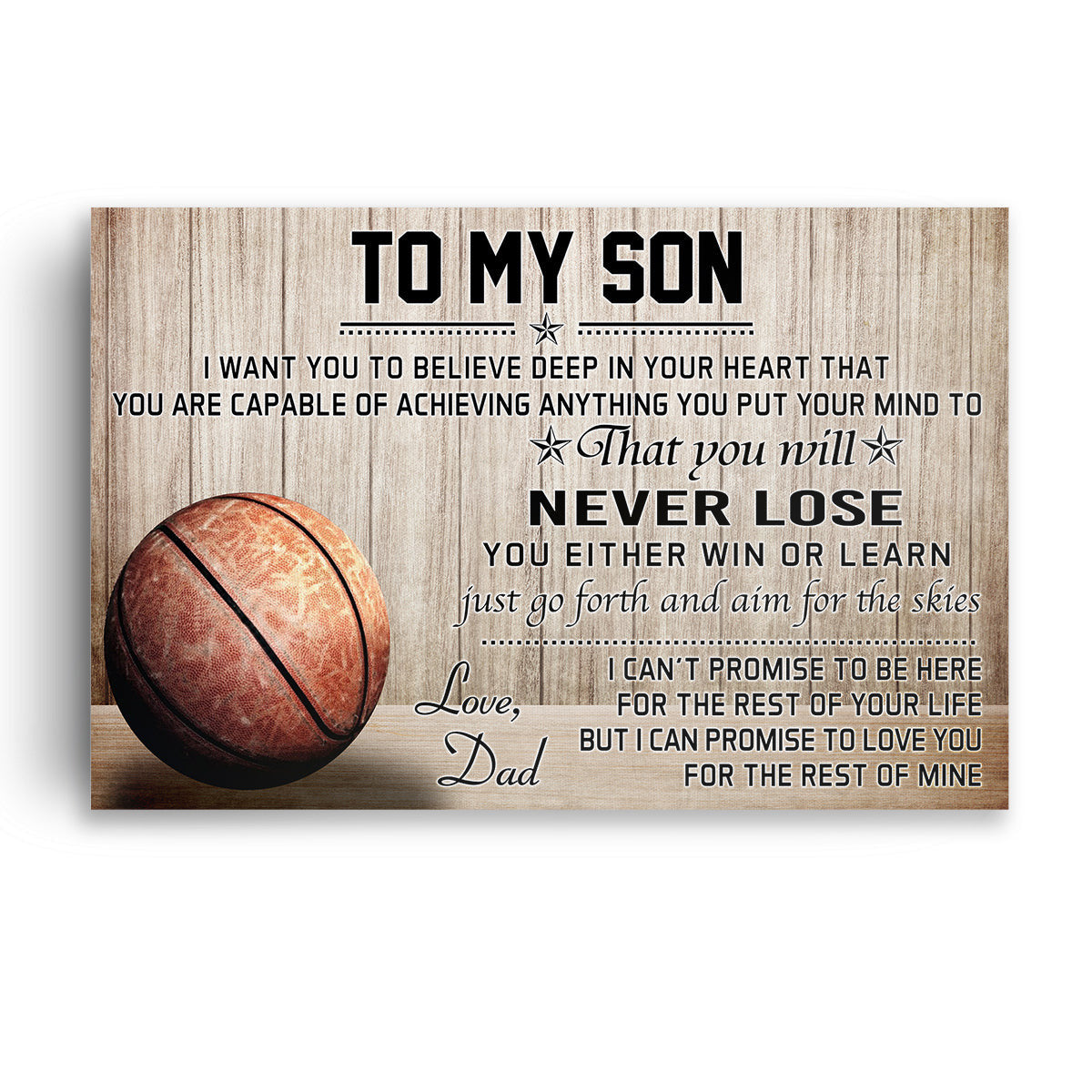 Basketball To My Son Love Dad Canvas Wall Art