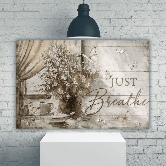 Butterfly Just Breathe By Window Canvas Wall Art