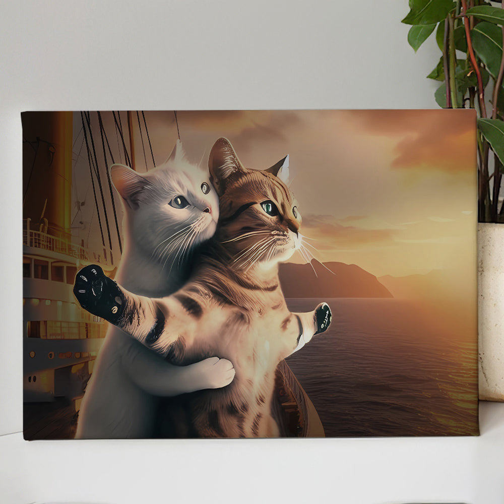 Cat Couple Romantic Posture Canvas Wall Art