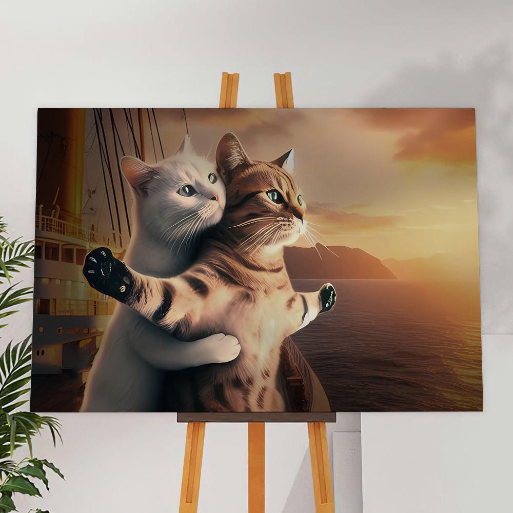 Cat Couple Romantic Posture Canvas Wall Art