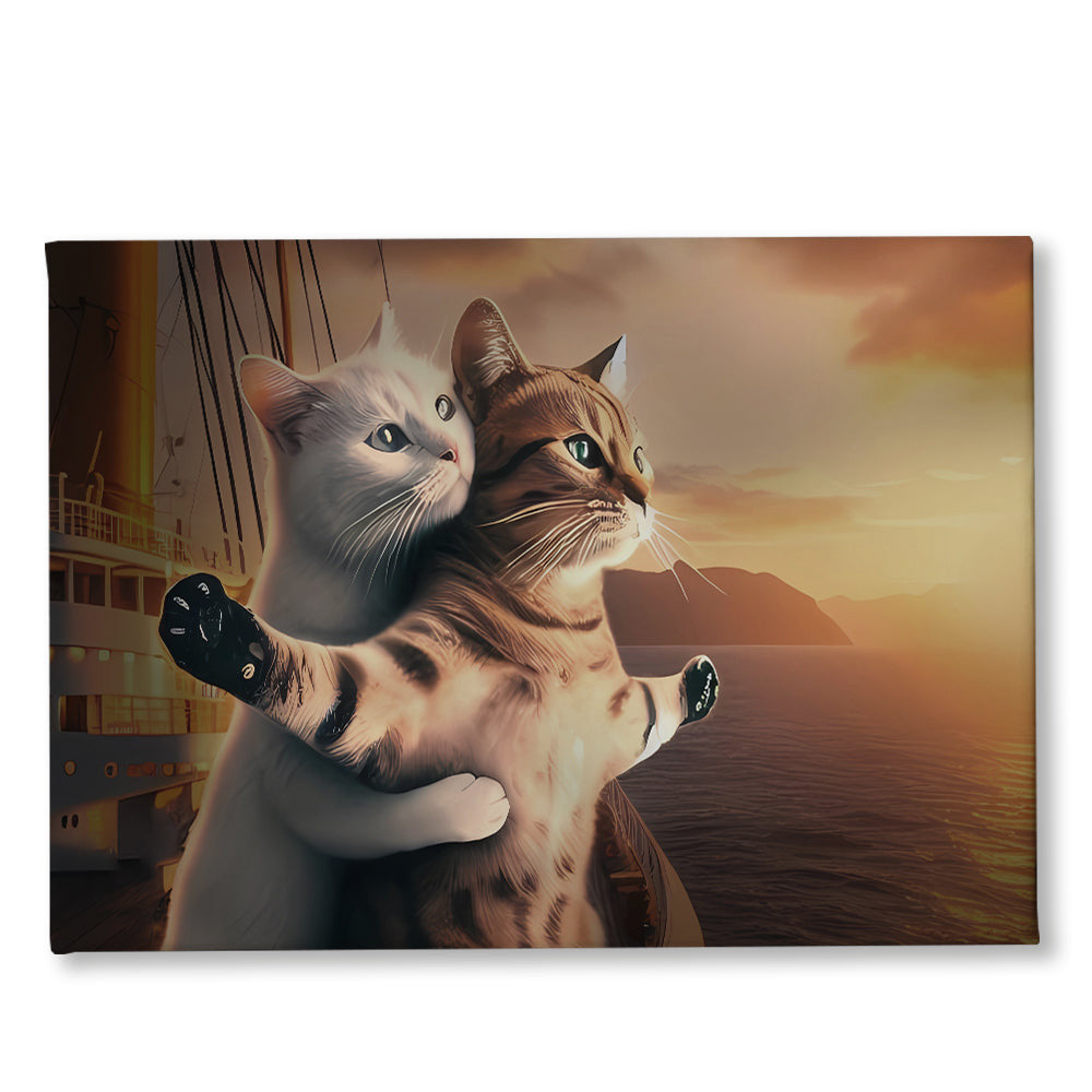 Cat Couple Romantic Posture Canvas Wall Art