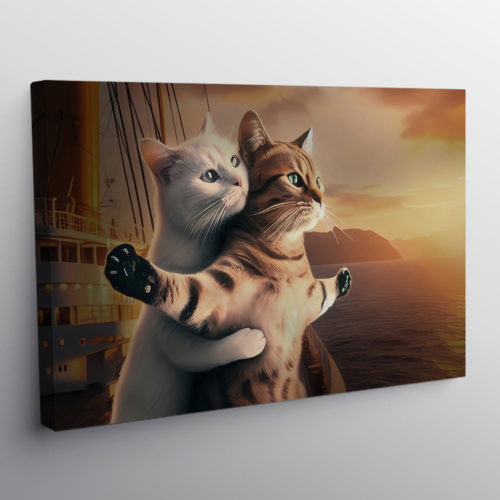 Cat Couple Romantic Posture Canvas Wall Art
