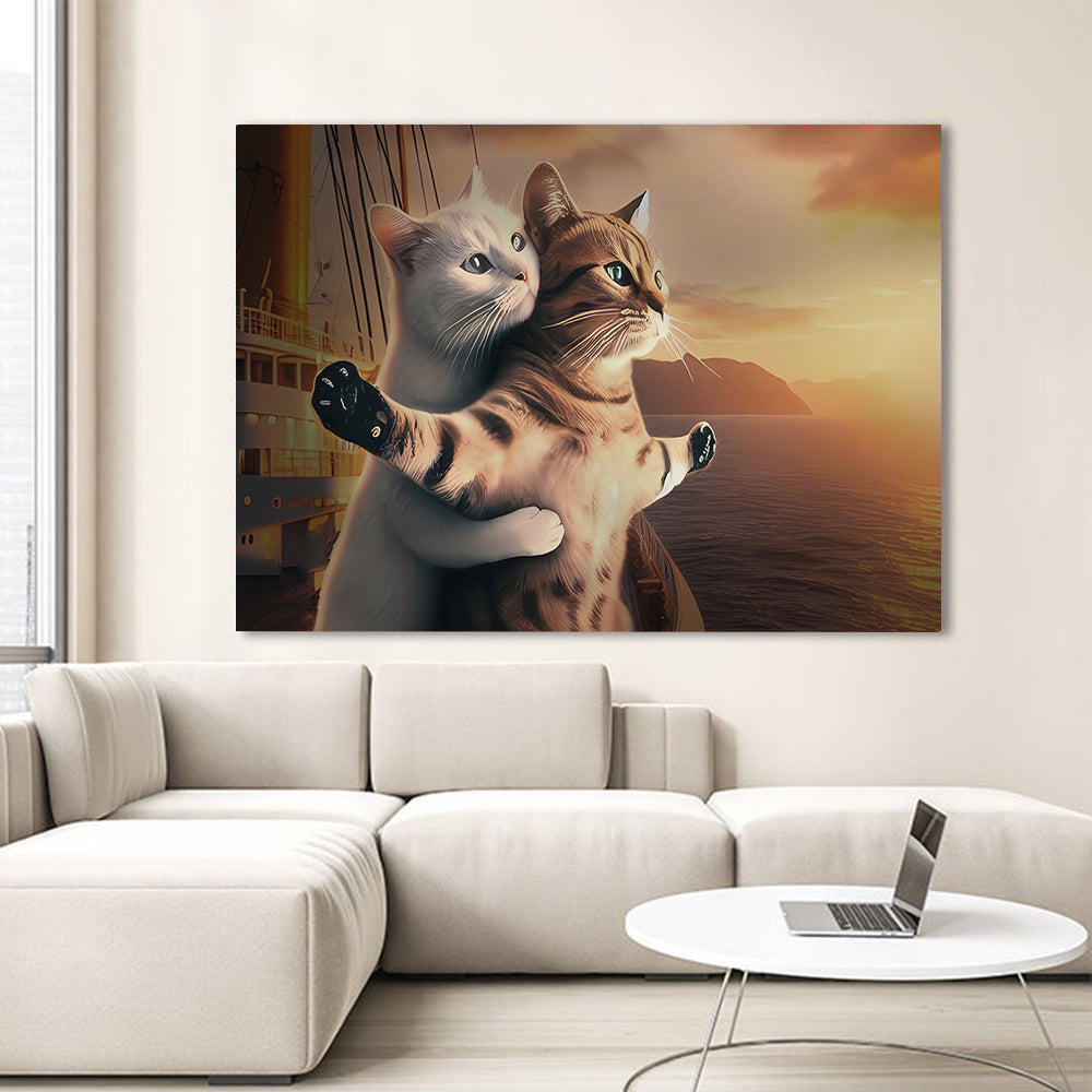Cat Couple Romantic Posture Canvas Wall Art