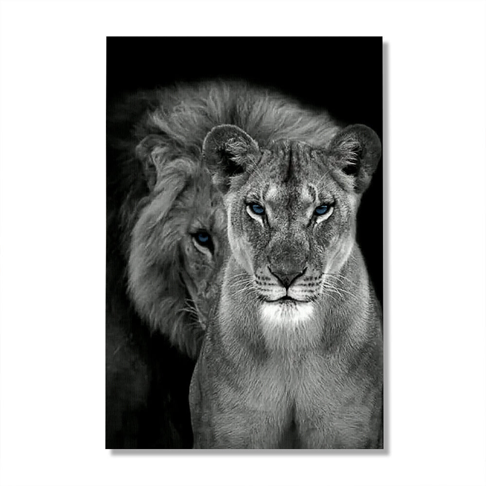 Blue Eyes Lion Couple King And Queen Canvas Wall Art – Couple Gift
