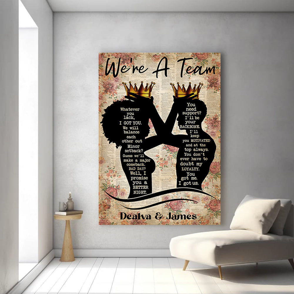 Personalized Black King And Queen We Are A Team Canvas Wall Art – Couple Gift