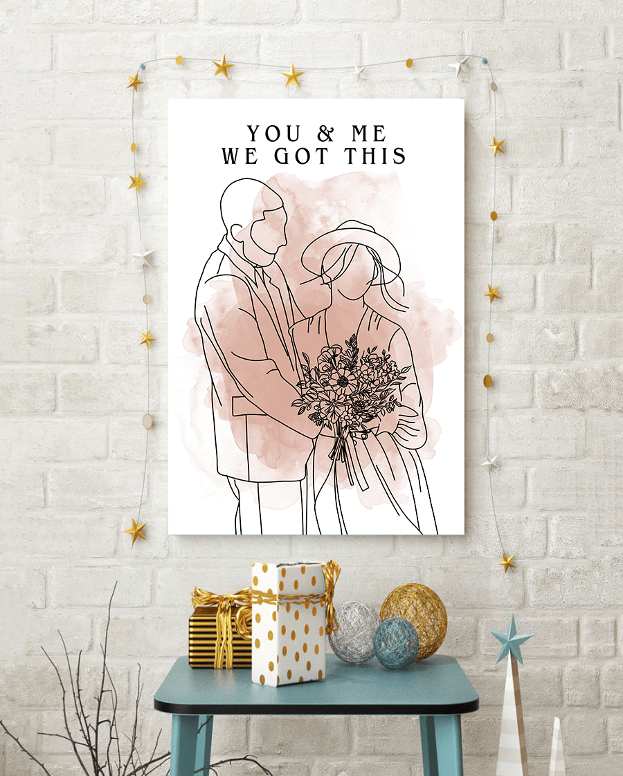 Personalized Couple Line Art Drawing We Got This Canvas Wall Art – Couple Gift