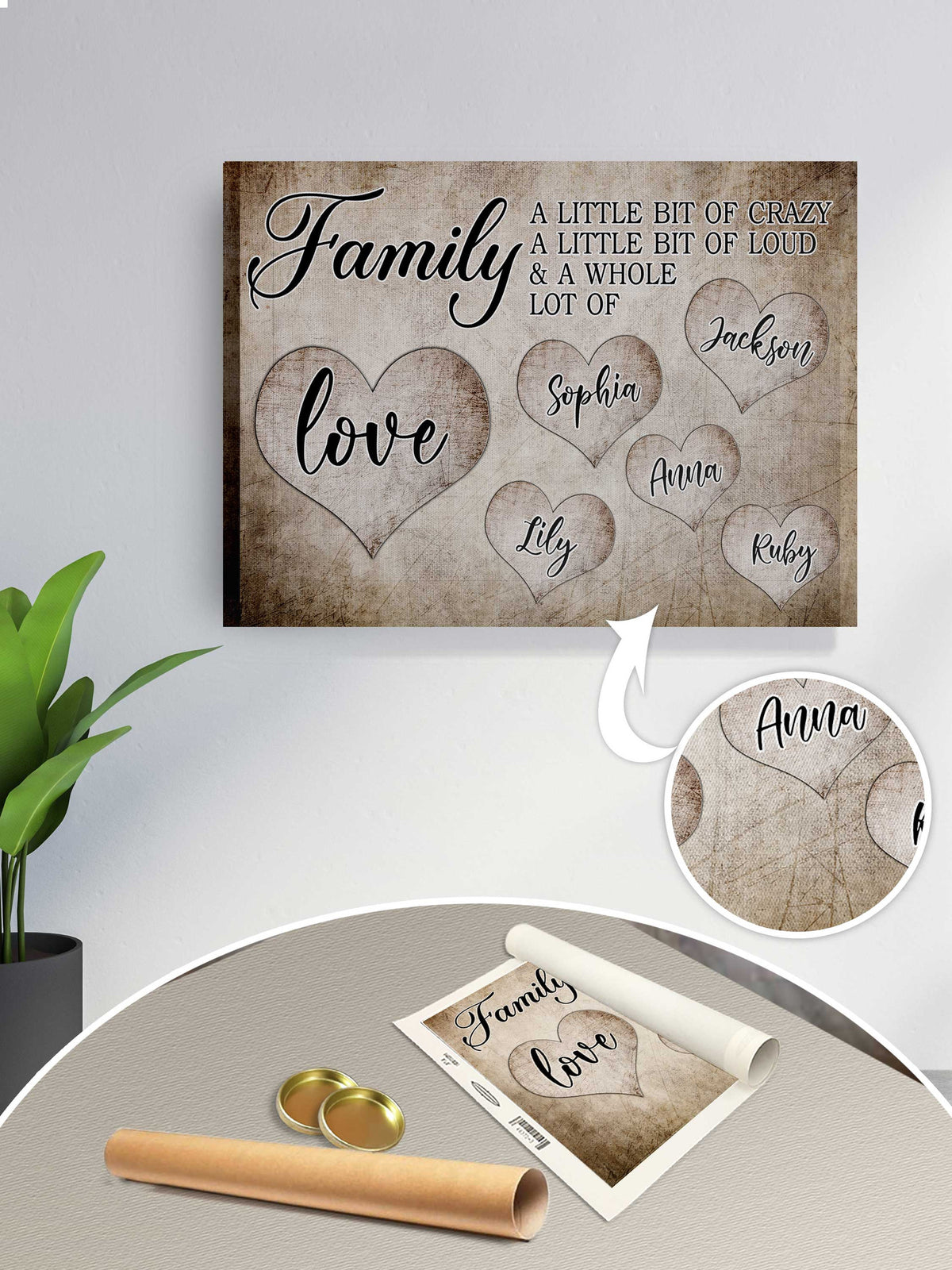 Custom Family A Little Bit Of Crazy & A Whole Of Love Canvas Wall Art Prints