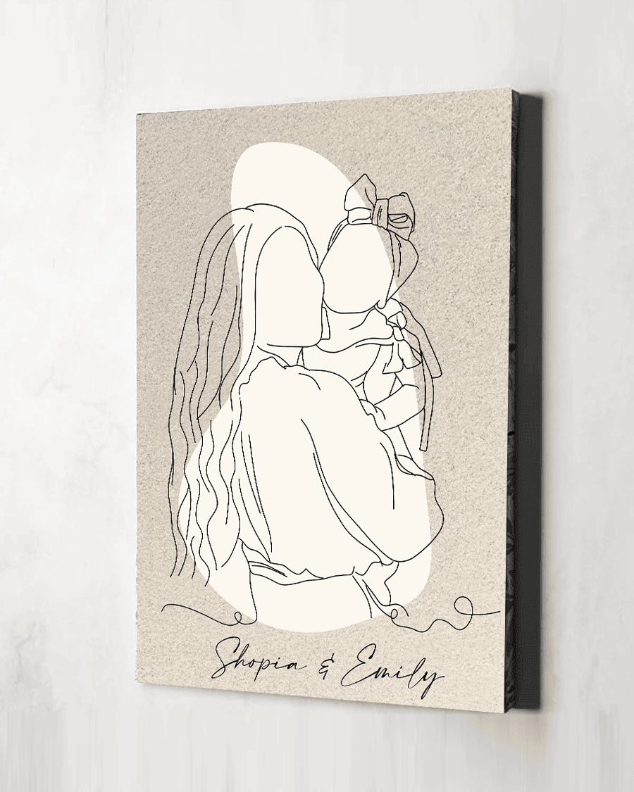 Personalized Family Line Art Drawing Canvas Wall Art – Gift for Mom