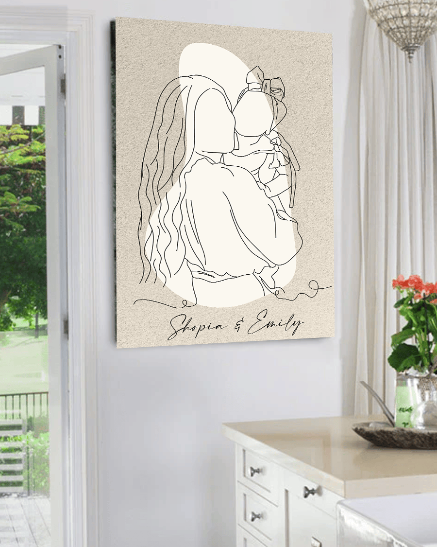 Personalized Family Line Art Drawing Canvas Wall Art – Gift for Mom