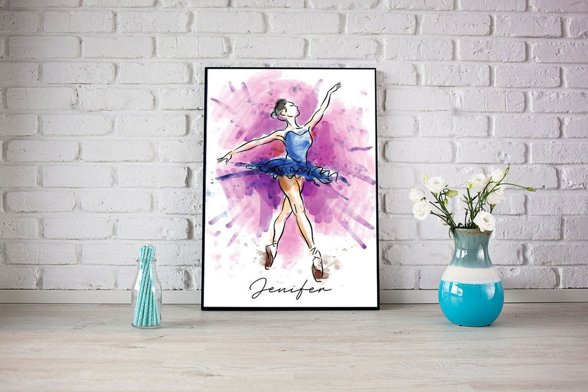 Personalized Name Ballerina Watercolor Canvas Wall Art – Girls Room Decor