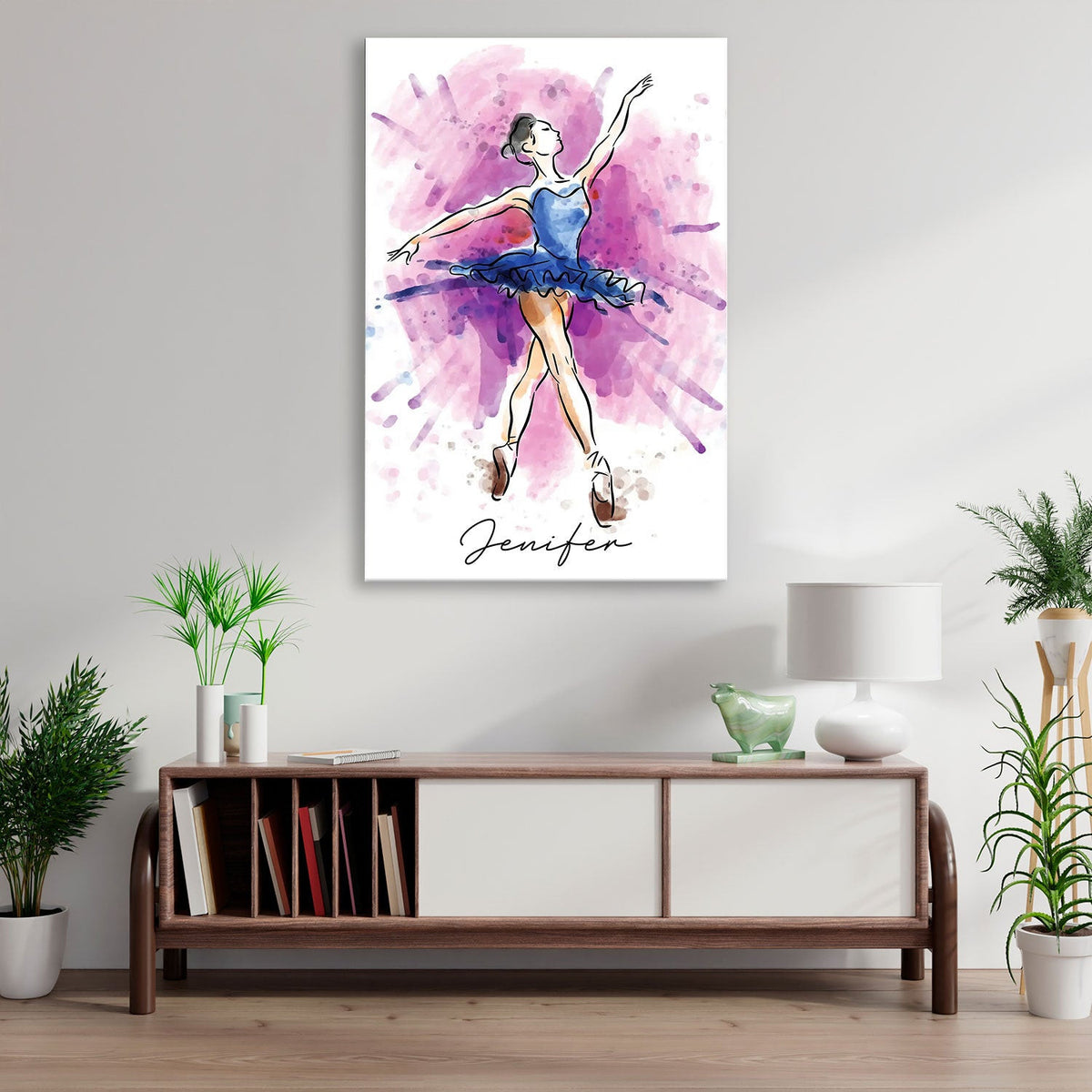 Personalized Name Ballerina Watercolor Canvas Wall Art – Girls Room Decor