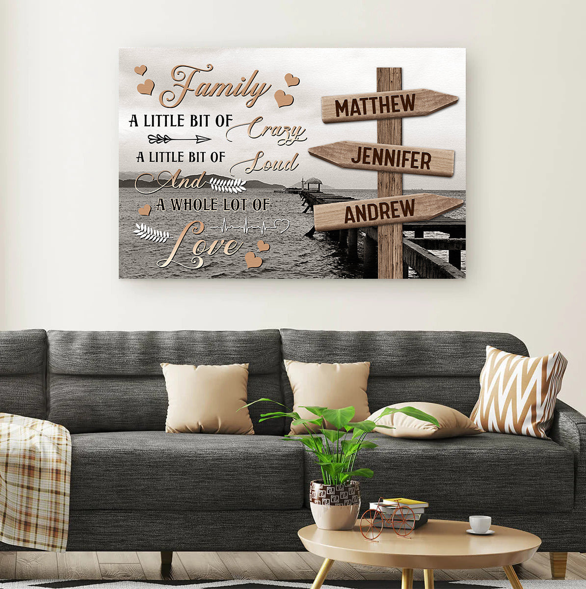 Custom Name Family A Little Bit Of Crazy Canvas Wall Art - Custom Sign Names