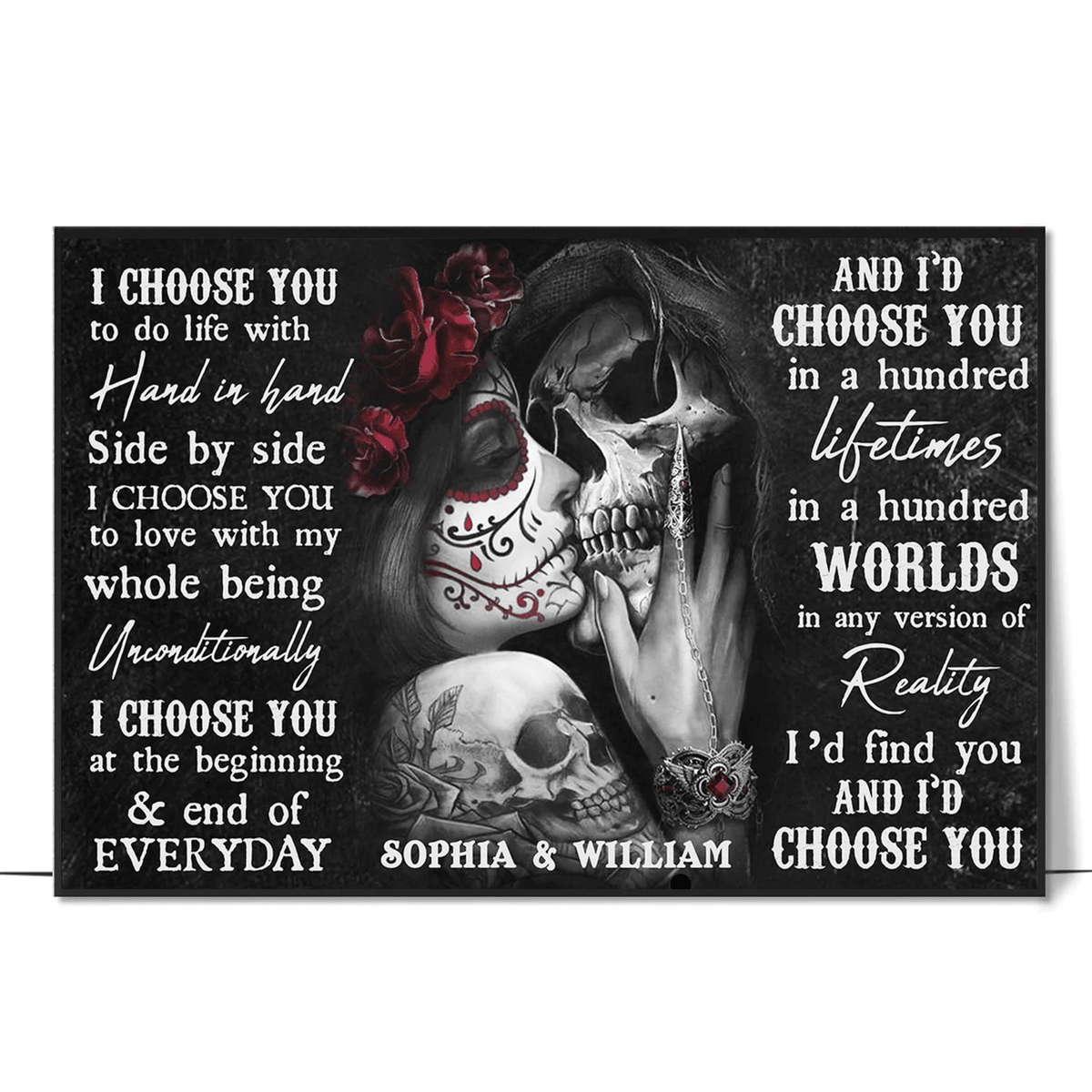 Personalized Name I Choose You Sugar Skull Canvas Wall Art – Couple Gift
