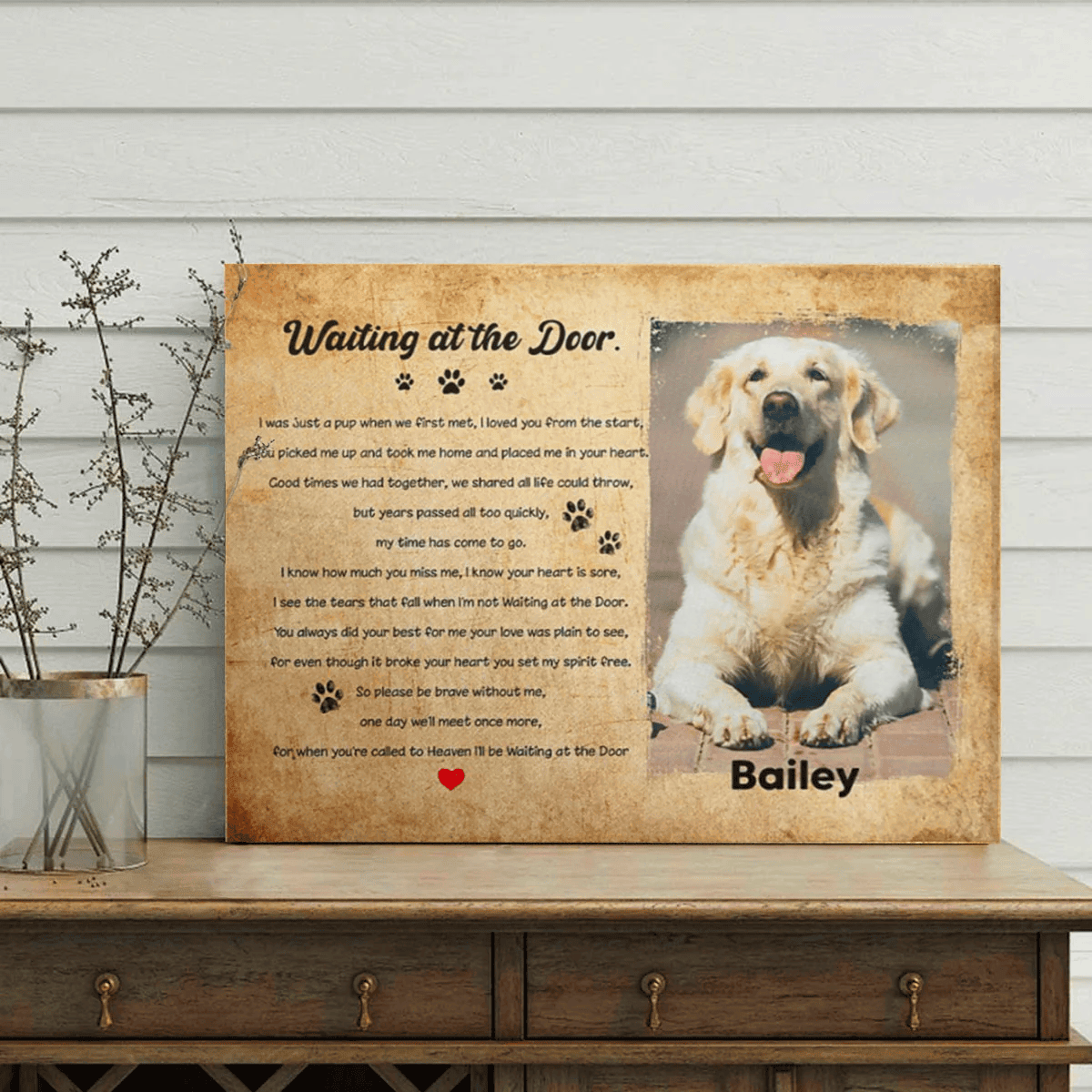 Custom Photo Waiting At The Door - Memorial Of Dog Canvas Wall Art Prints