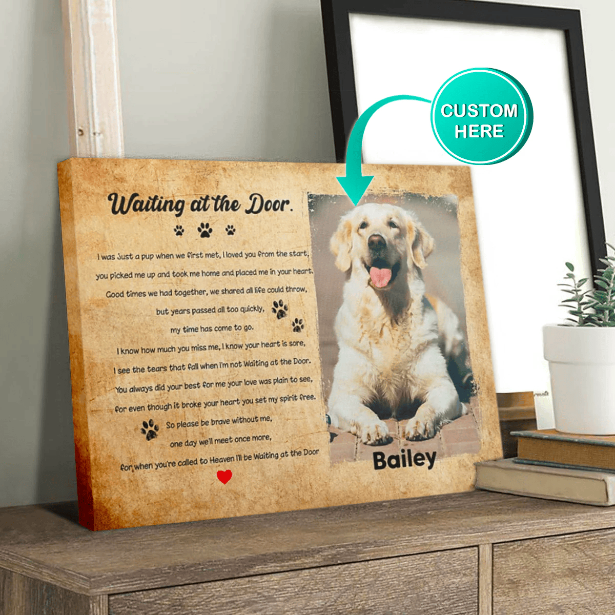 Custom Photo Waiting At The Door - Memorial Of Dog Canvas Wall Art Prints