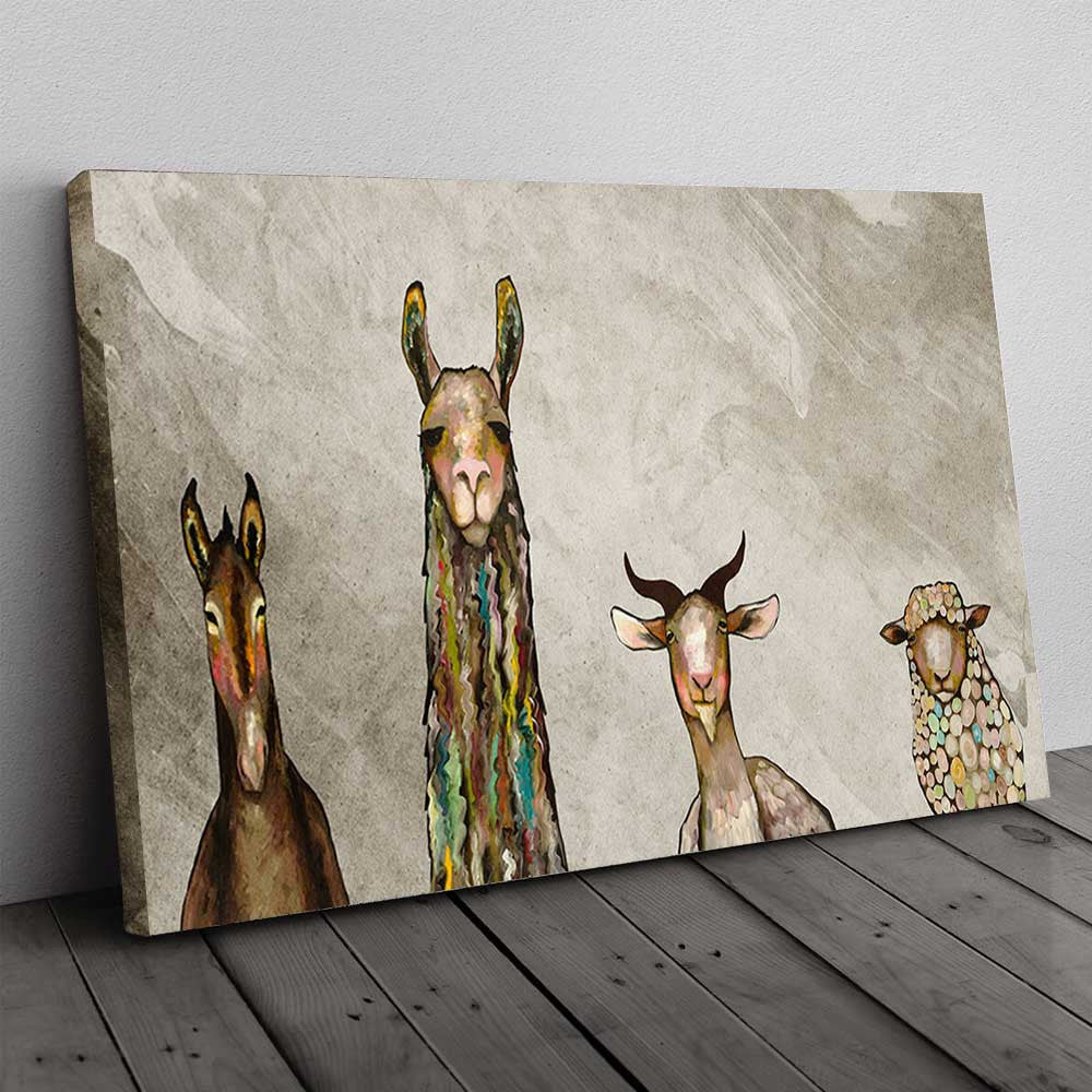Donkey, Llama, Goat And Sheep Funny Farm Animal Rustic Canvas Wall Art – Farmhouse Wall Decor
