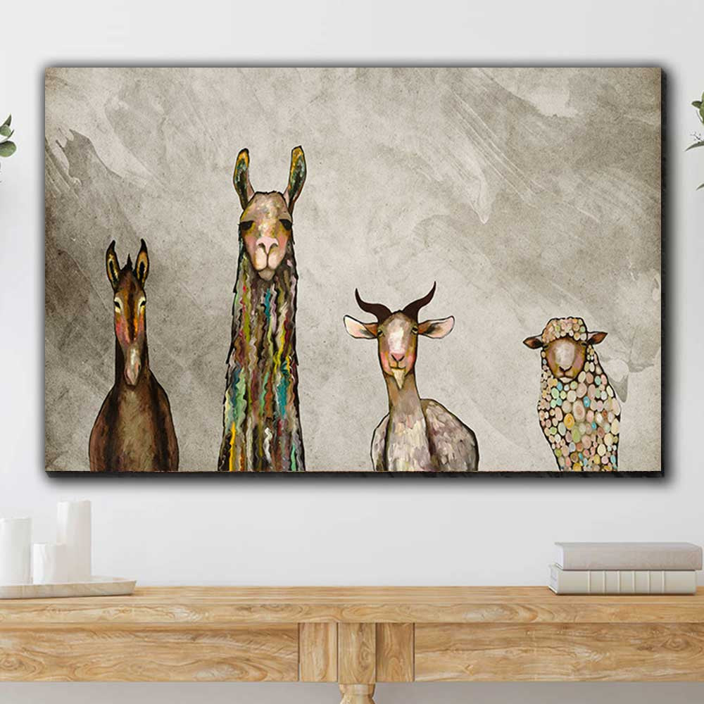 Donkey, Llama, Goat And Sheep Funny Farm Animal Rustic Canvas Wall Art – Farmhouse Wall Decor