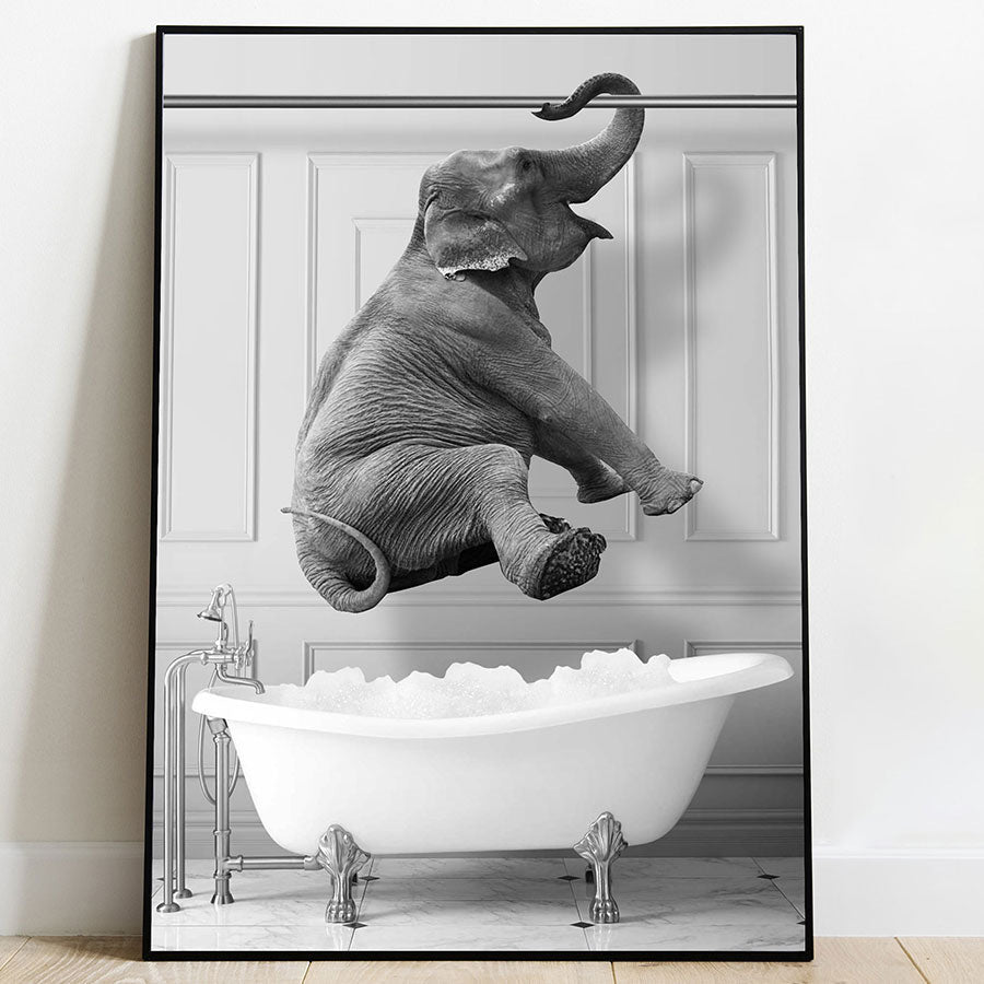 Elephant Enjoying In Bathroom Canvas Wall Art – Funny Bathroom Decor