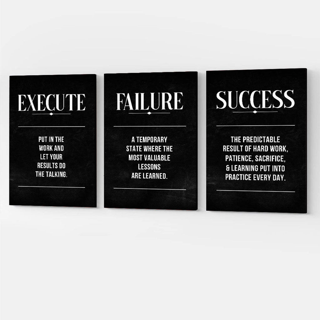 Execute Failure Definition Set of 3 Canvas Wall Art