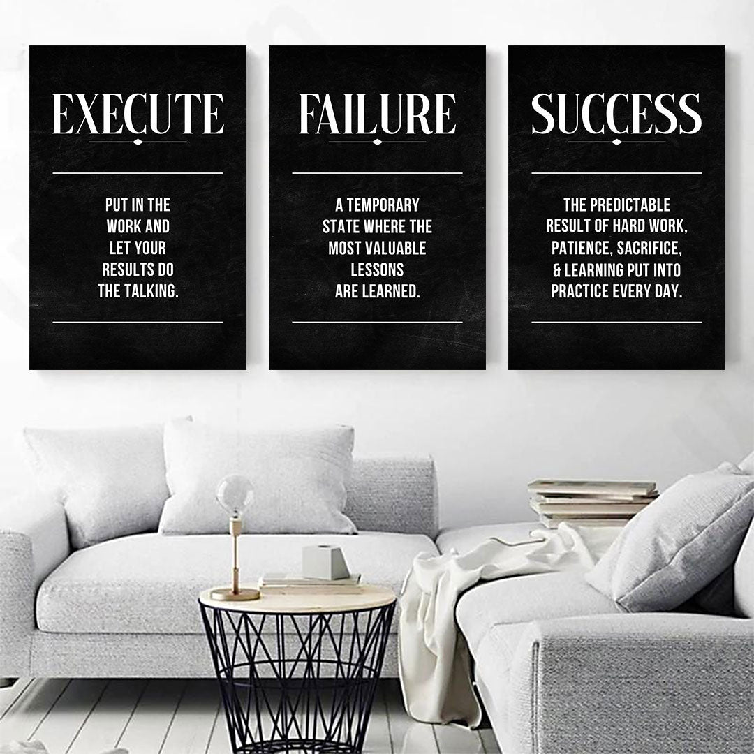Execute Failure Definition Set of 3 Canvas Wall Art