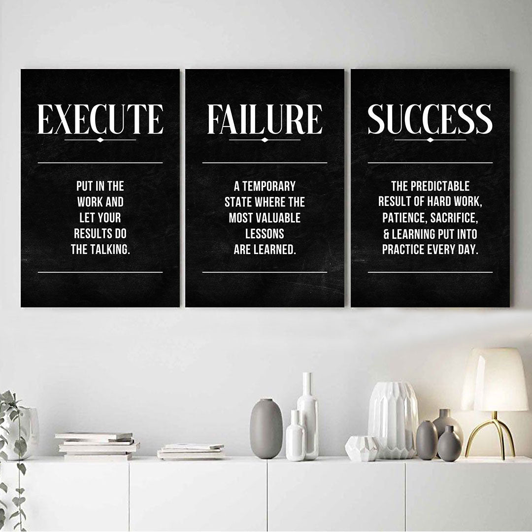 Execute Failure Definition Set of 3 Canvas Wall Art